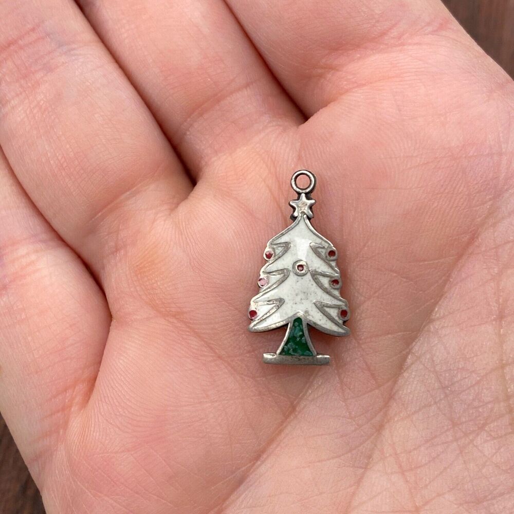 Vintage 925 Sterling Silver Christmas Tree Colorful Pendant Bracelet Charm